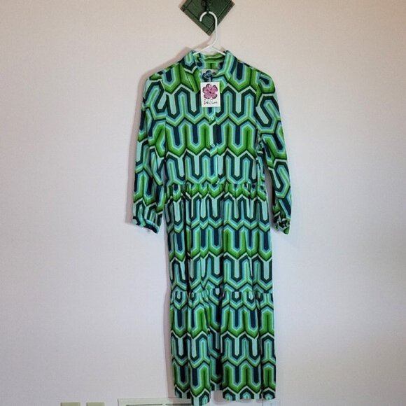 Lesley Evers Ruthie Geometric Pattern Dress in Corinth Green size small NWT - Picture 1 of 12